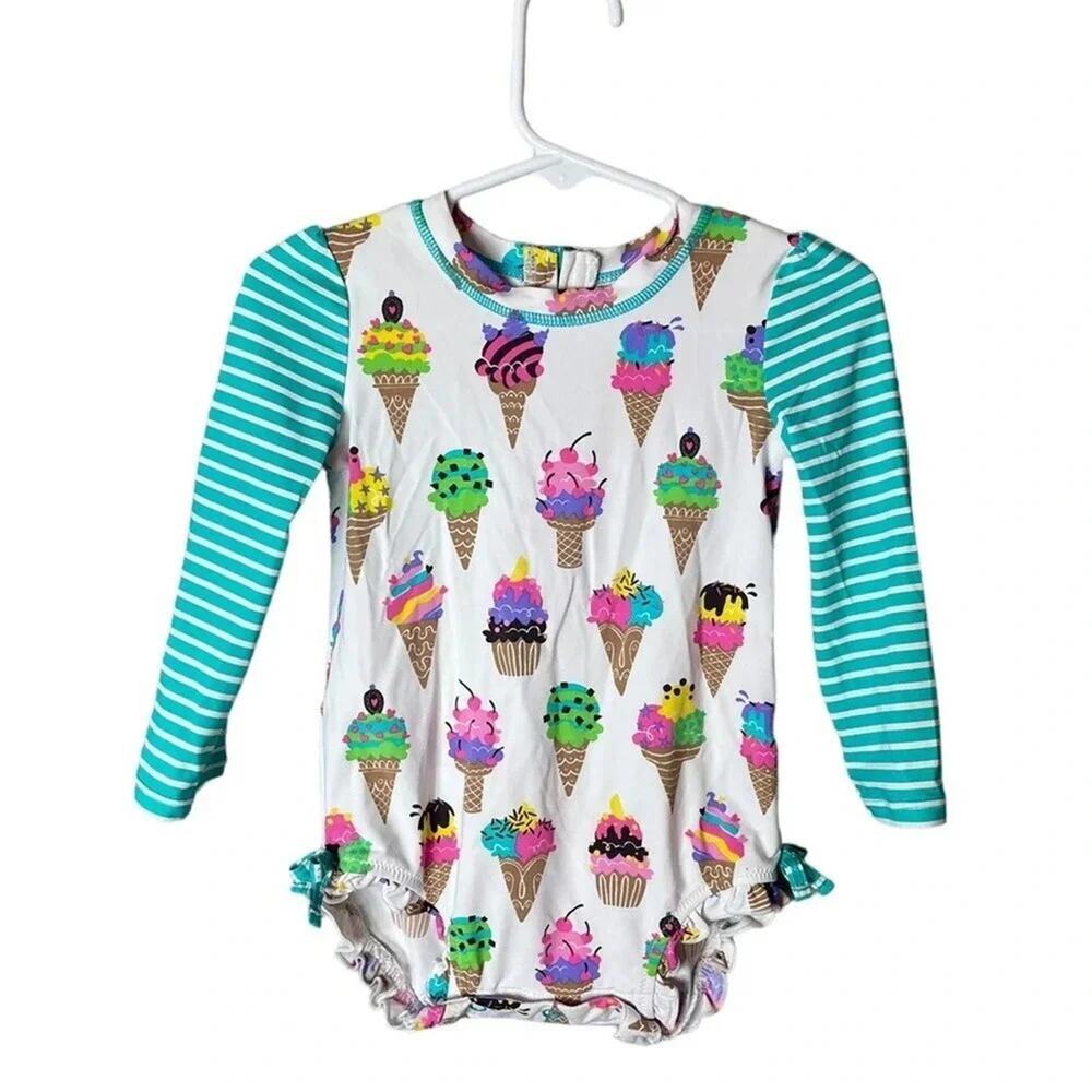 Hatley Baby Toddler Girls Ice Cream Print Rash Guard Swim Suit Size 12-18 M